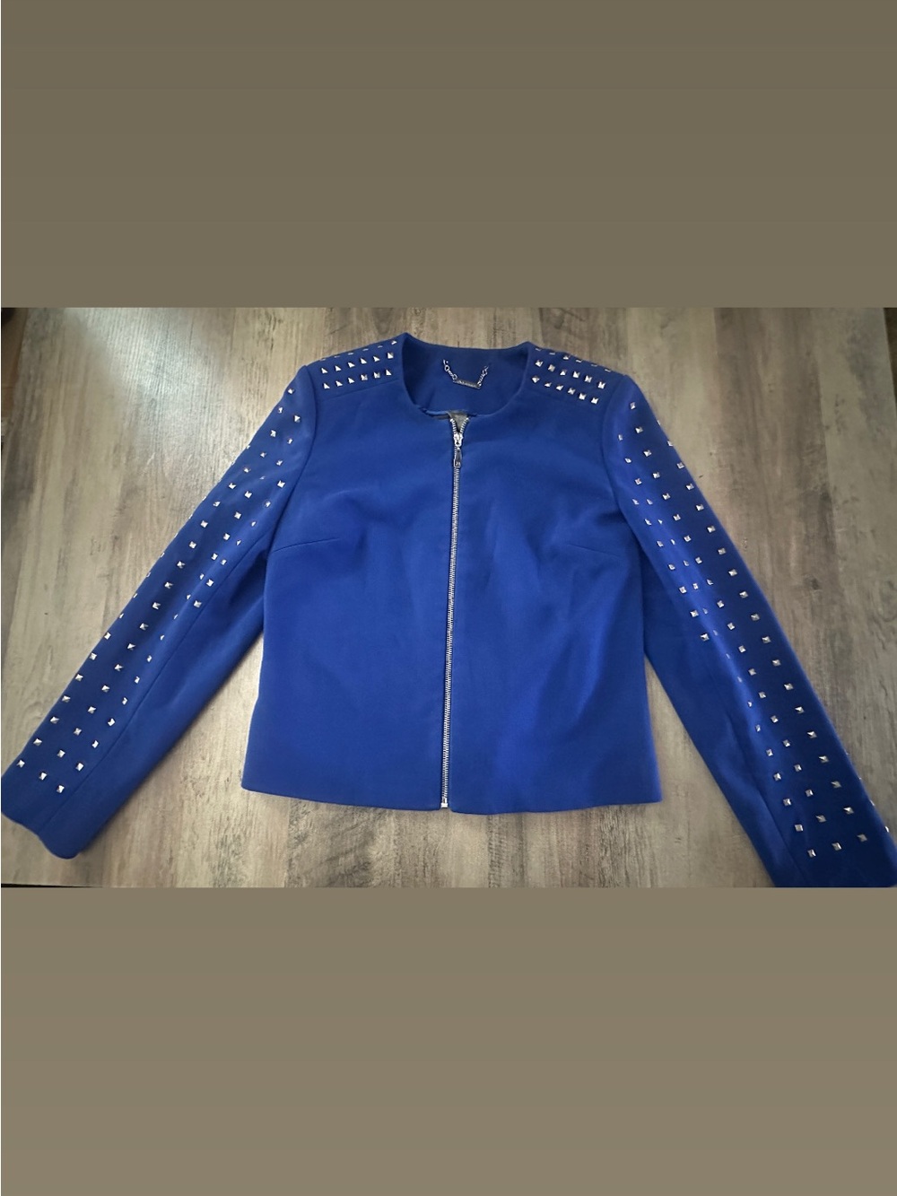 Peter Nygard Cobalt Blue Stud-Embellished Zip Jacket